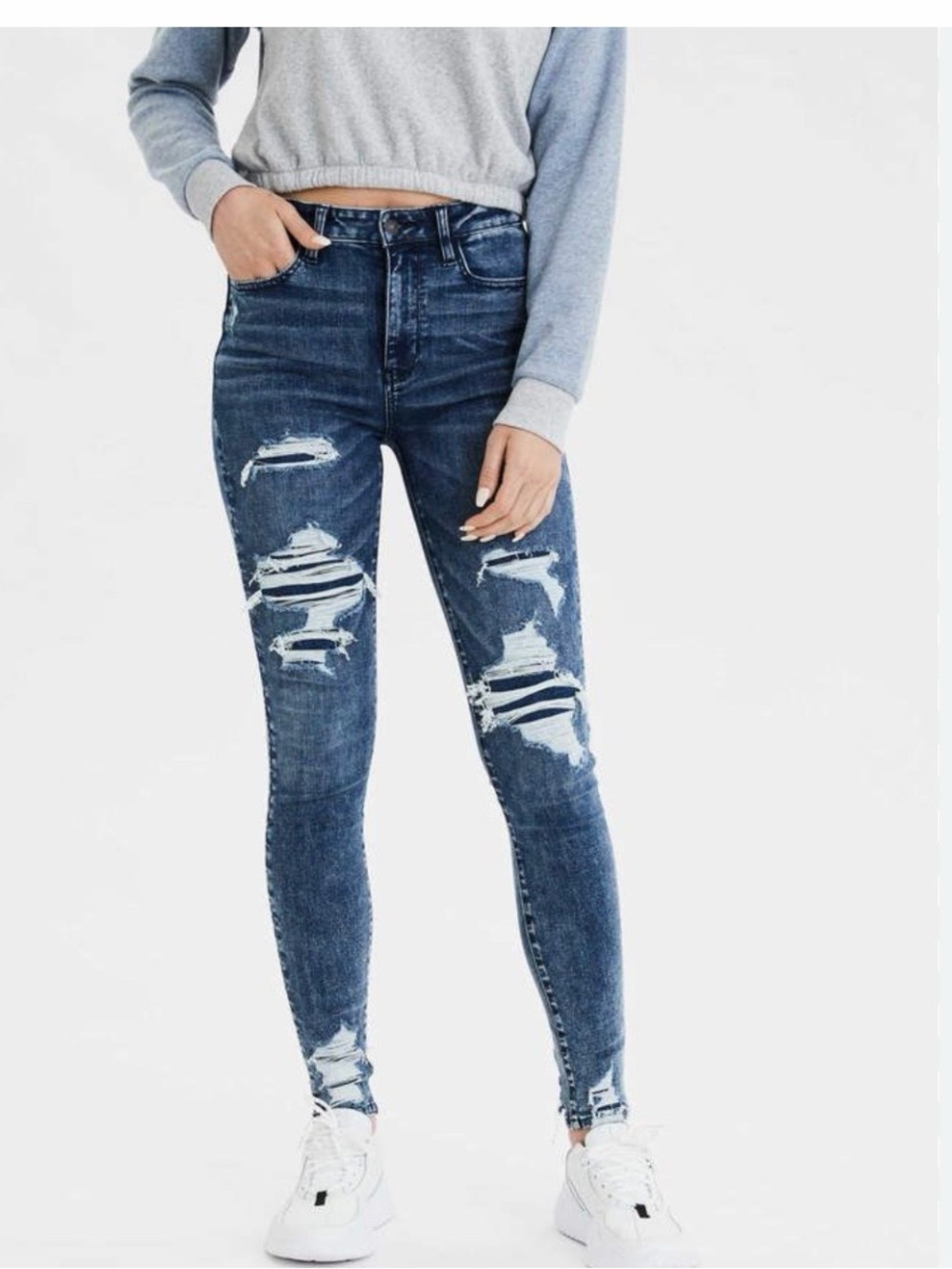 American Eagle Outfitters Dark Blue Distressed Skinny Jeans